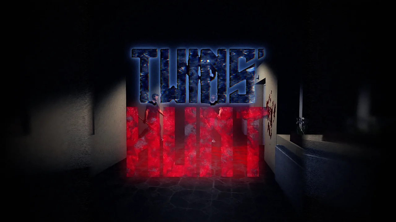 Twins' Hunt logo in a dark school hallway