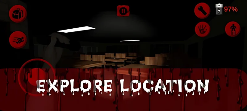 Explore the location: a dark classroom lit by a flashlight